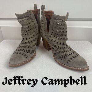 Jeffrey Campbell Black Leather Booties, Size 7, 2  1/2” heel, laser cut leather.
